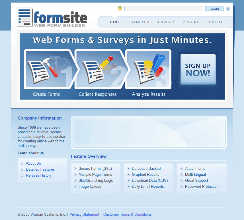 Formsite 20 years 2006 homepage