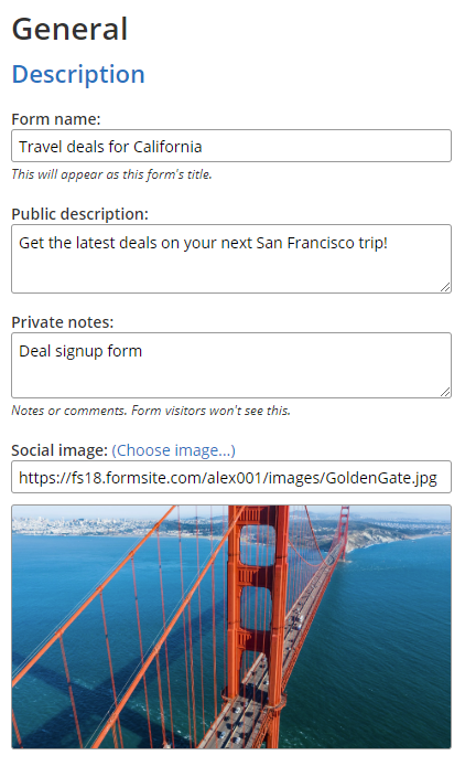 Formsite social media sharing settings