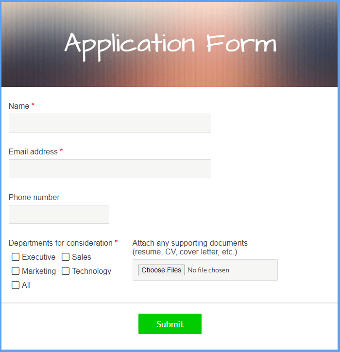 How to create a application form porchic