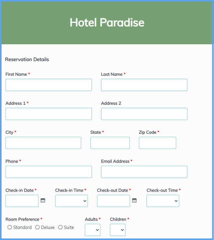 Hotel Reservation Form Template Formsite