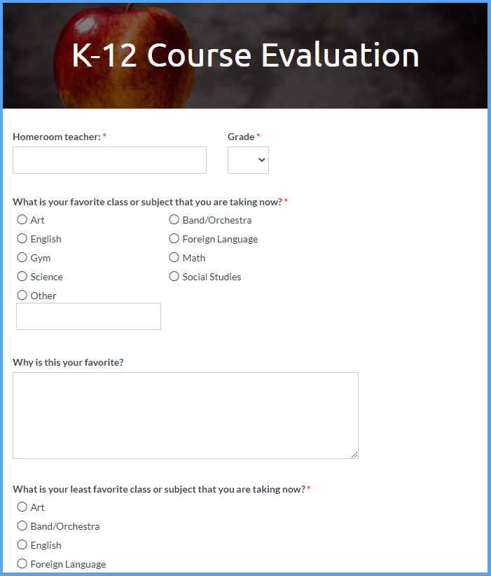 K12 Course Evaluation Templates