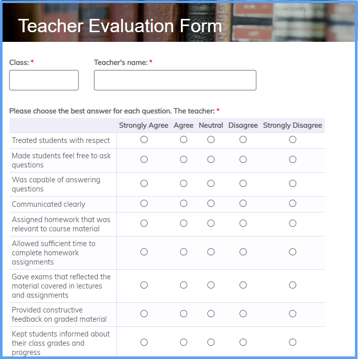 Teacher Evaluation Form Template Formsite