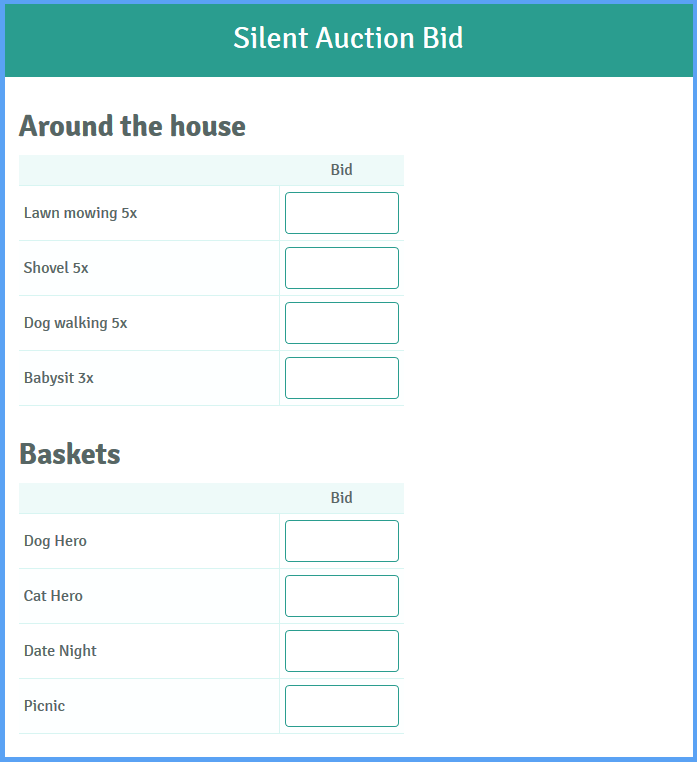 Silent Auction Template Free from www.formsite.com