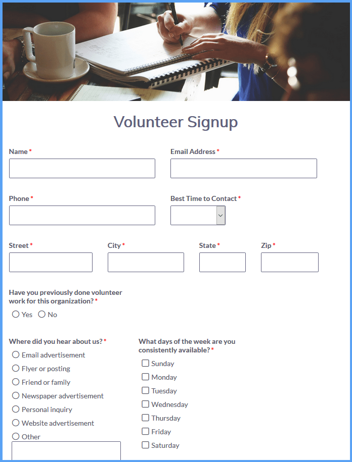 Volunteer Registration Form Template Formsite