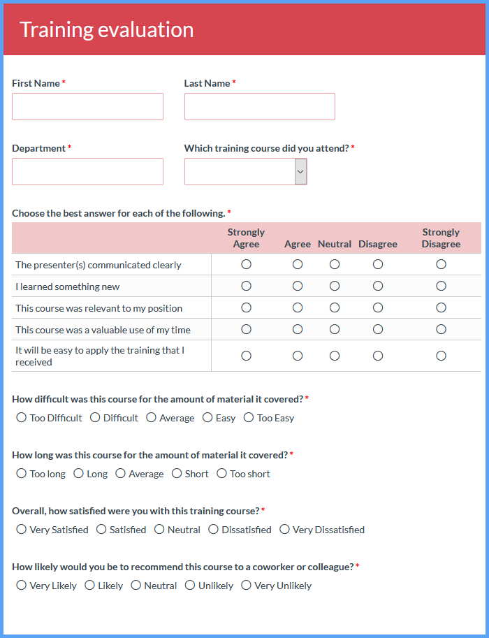 Training Evaluation Form Template | Formsite