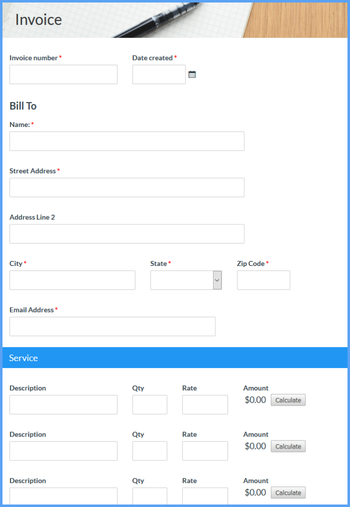 Invoice Form Template | Formsite