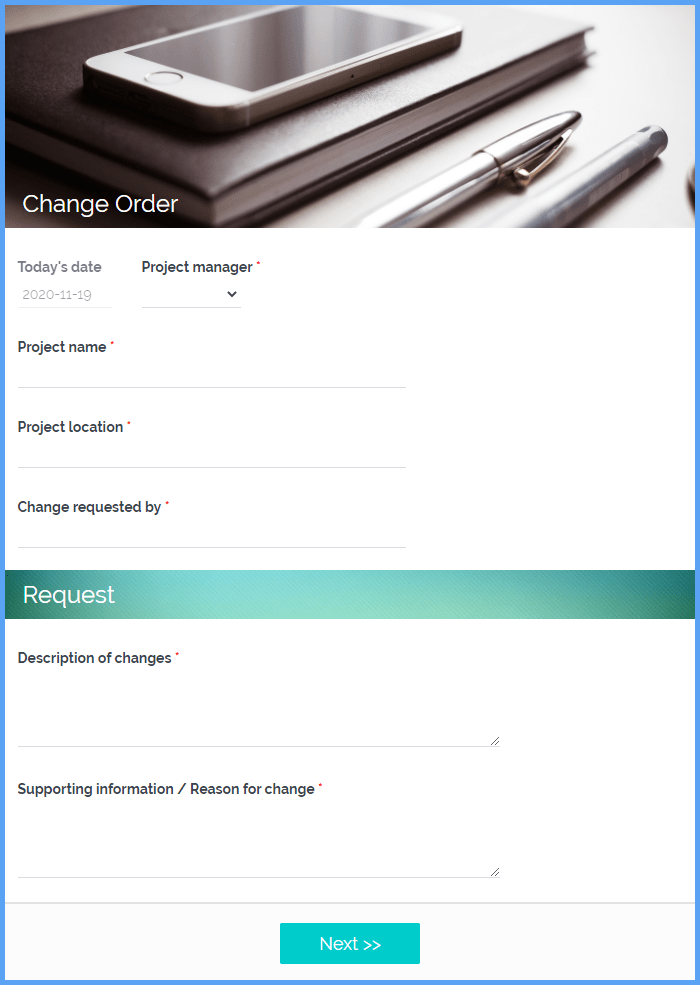 Change Order Form Template Formsite