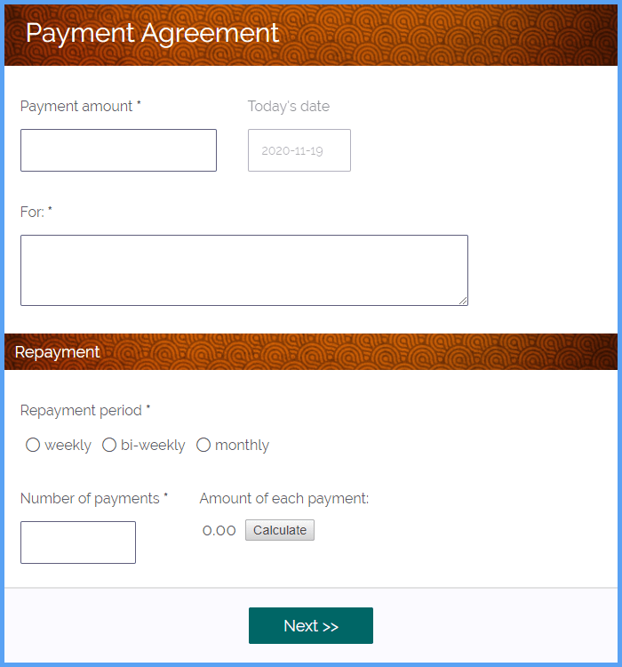Payment Agreement Form Template Formsite