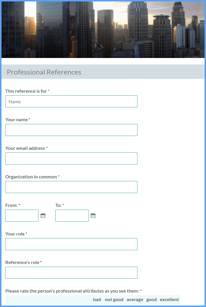 Professional References Forms