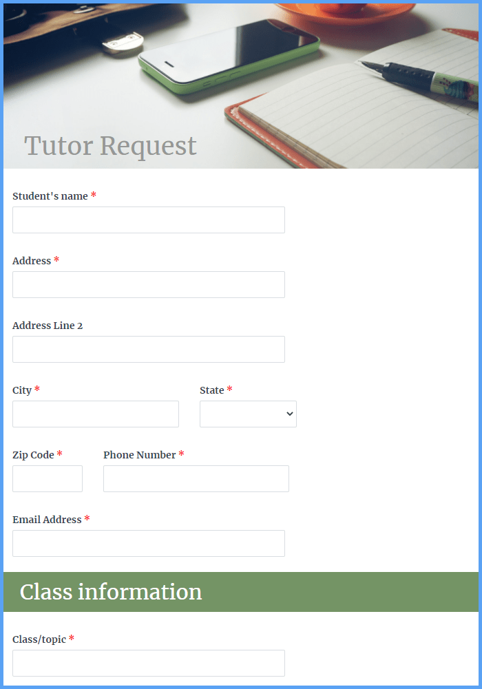 Tutor Request Forms