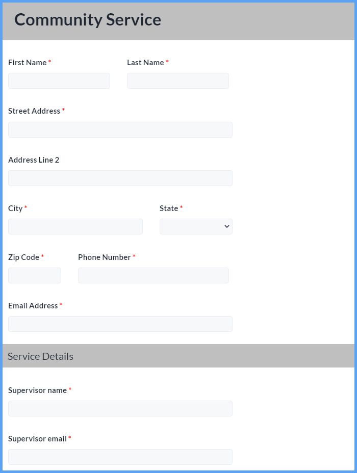 Community Service Form Template Formsite