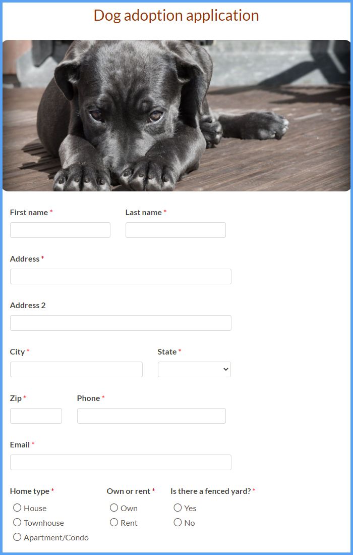 Dog Application Form Template | Formsite
