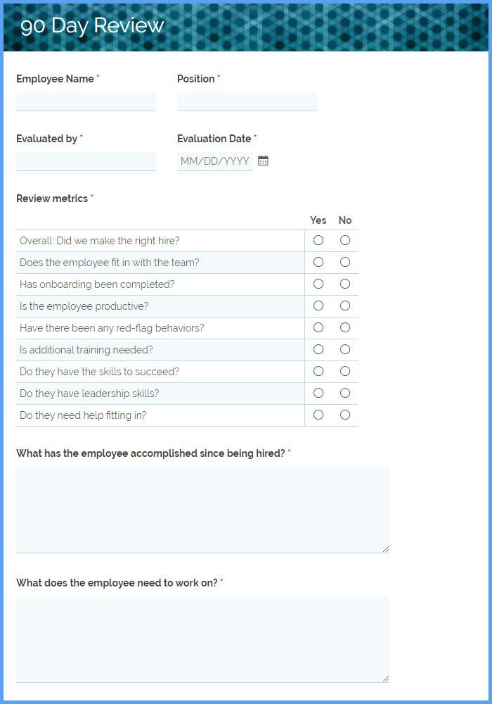 90 Day Review Form Template Formsite