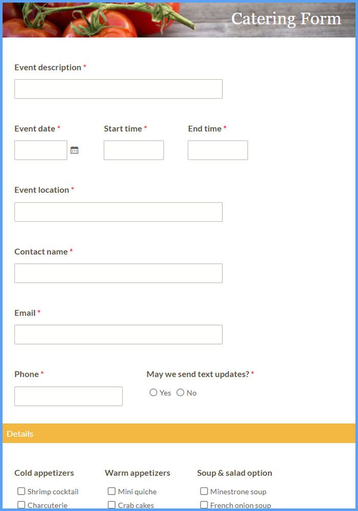 Catering Forms
