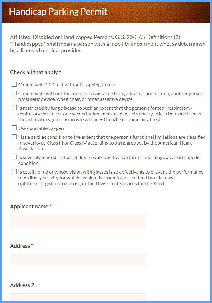 Handicap Parking Permit Forms
