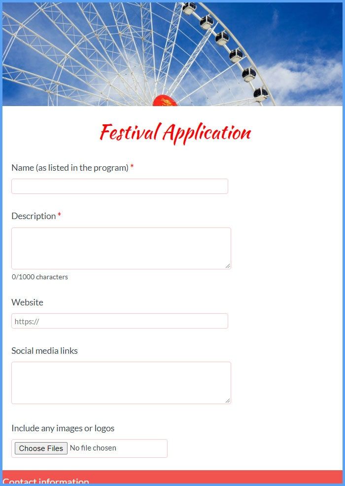 Festival Application Form Template Formsite