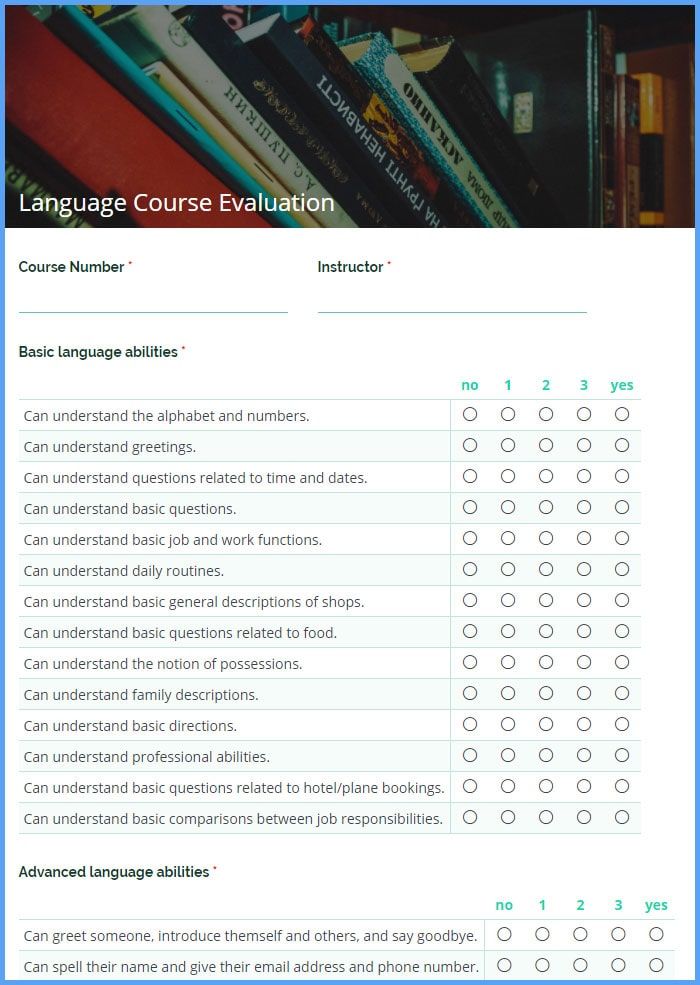 Language Course Evaluation Forms