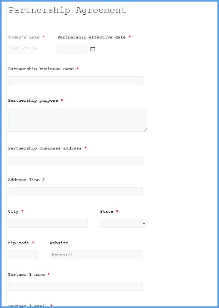 Partnership Agreement Forms
