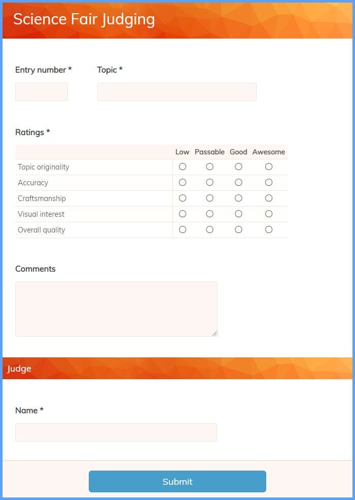 Science Fair Judging Form Template Formsite