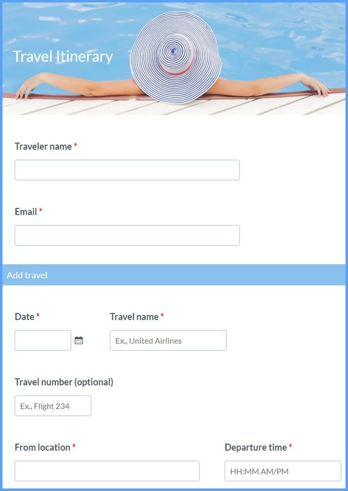 Travel Itinerary Forms