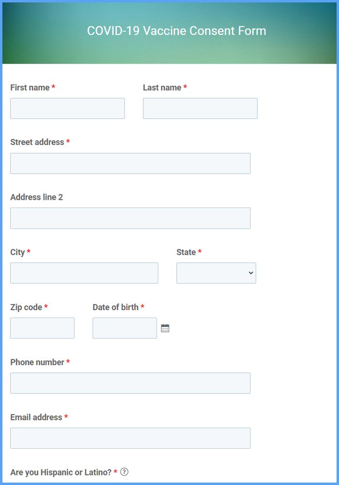 COVID19 Vaccine Consent Form Template Formsite