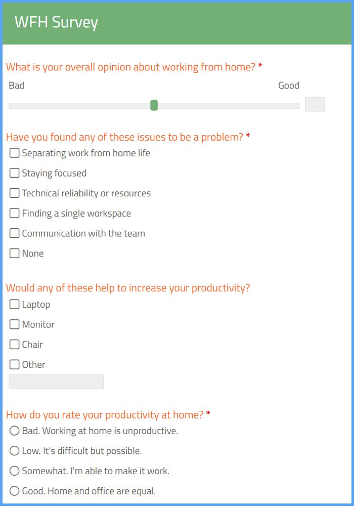 Work From Home Survey Form Template Formsite