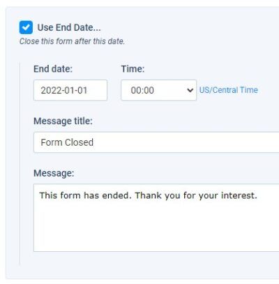 Set Open & Close Dates or Custom Results Limits - Formsite