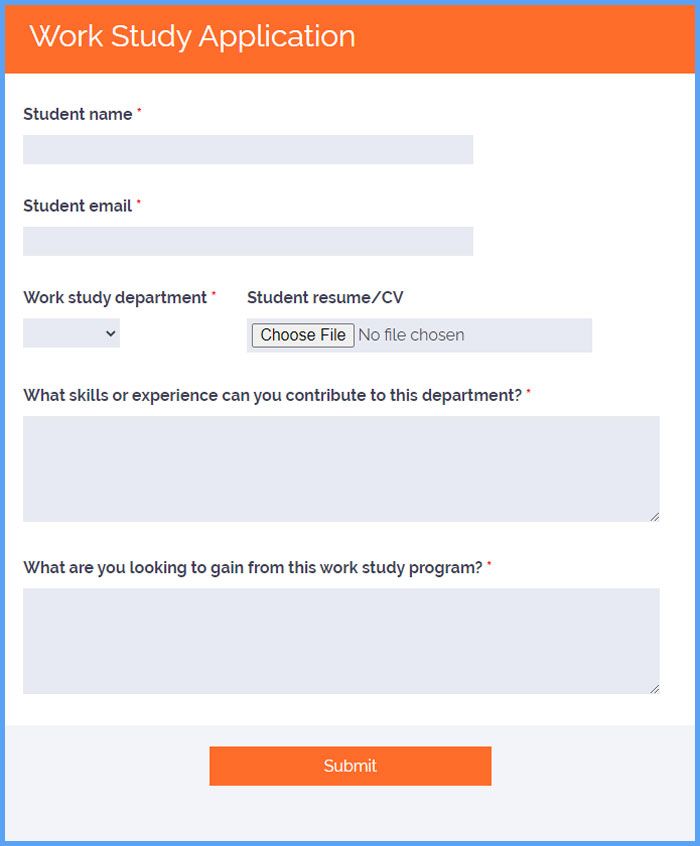Work study application form template formsite