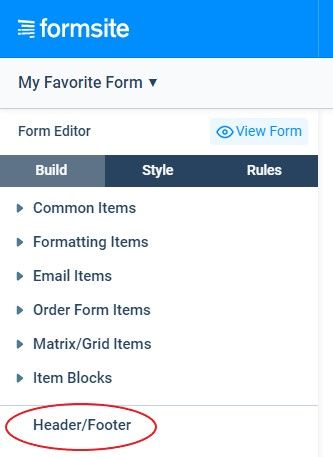 Formsite form Header Footer editor