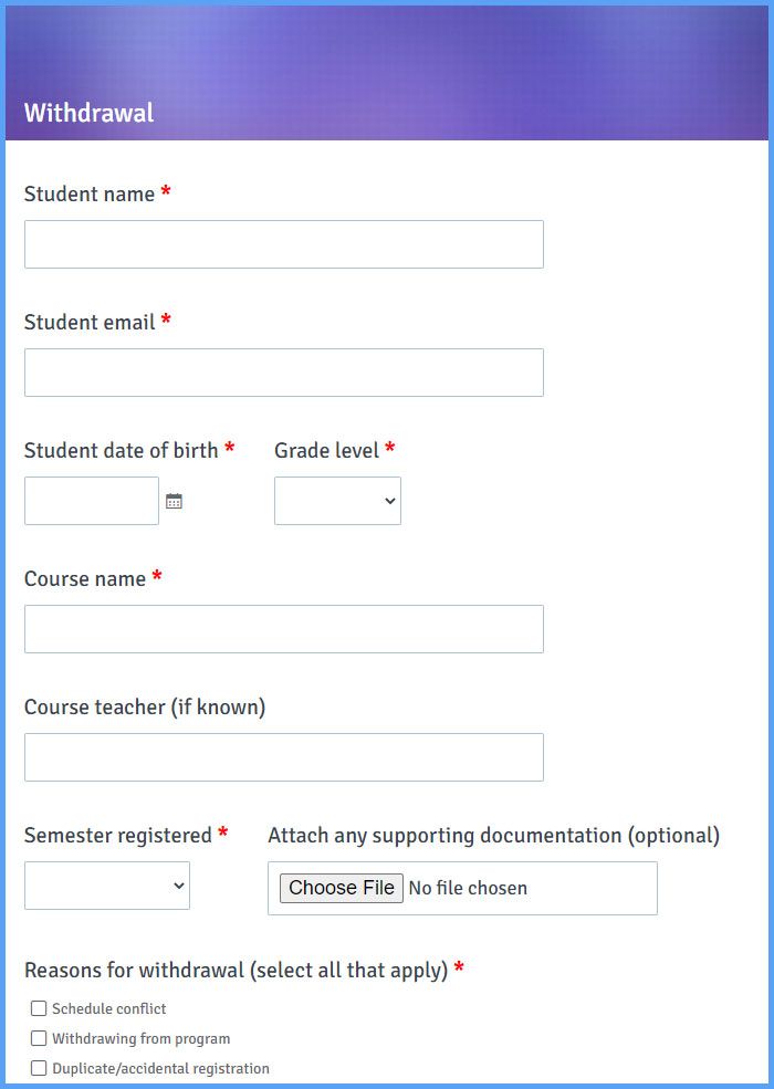 Withdrawal Form Template Formsite