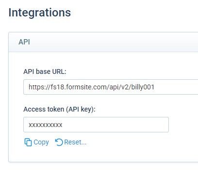 Formsite API Examples settings