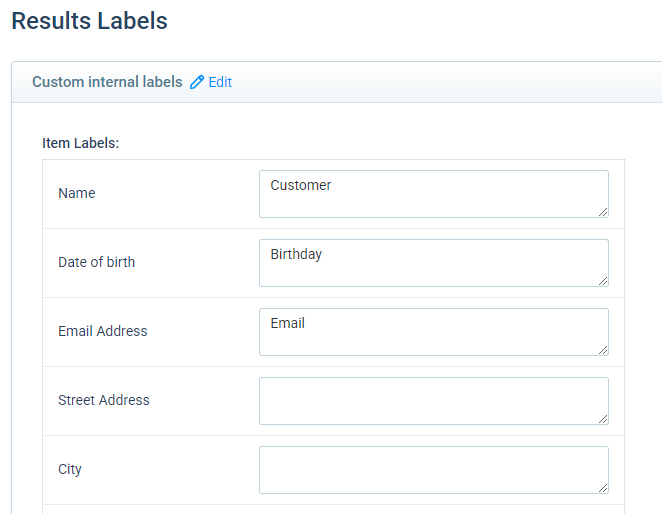 Formsite Results Labels settings