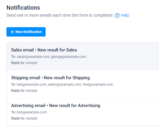 Formsite routing Notification emails example