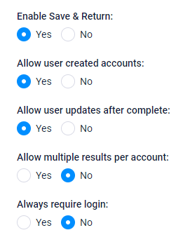 Formsite Save & Return settings
