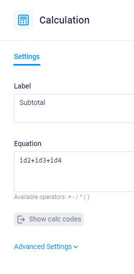 Formsite calculating subtotals settings example