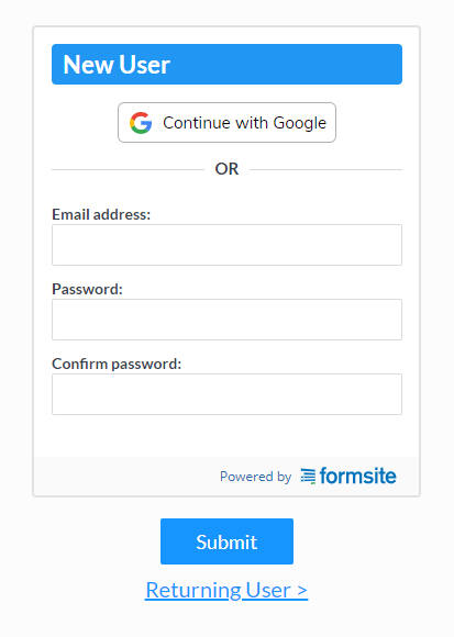 Formsite Google accounts Save and Return example