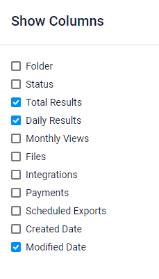 Formsite form stats show hide columns