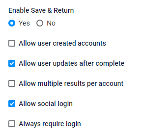 Formsite update results Save & Return settings