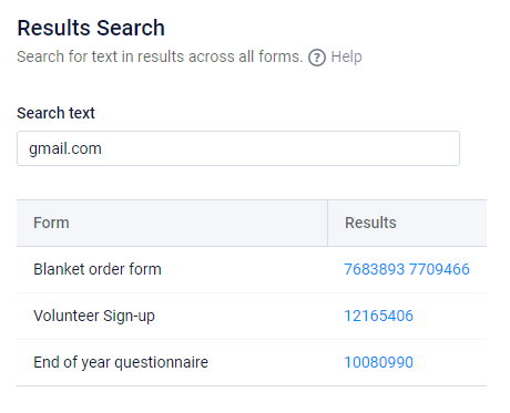 Formsite Results Search example
