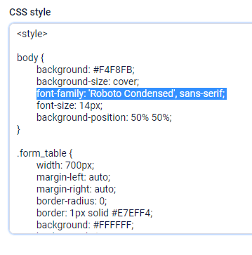 Formsite custom font css example