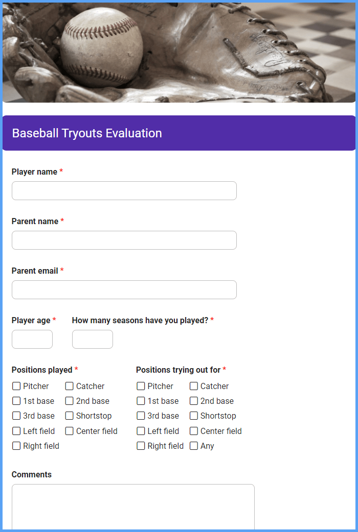 Baseball Tryouts Evaluation Form Template Formsite