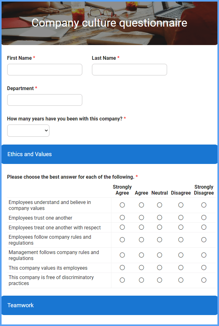 Company Culture Evaluation Form