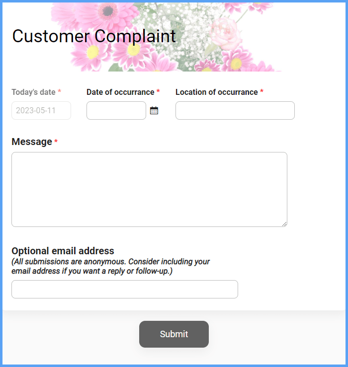 Customer Complaint Form