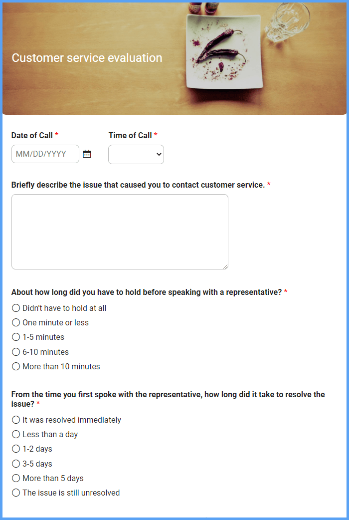 Customer Service Evaluation Form