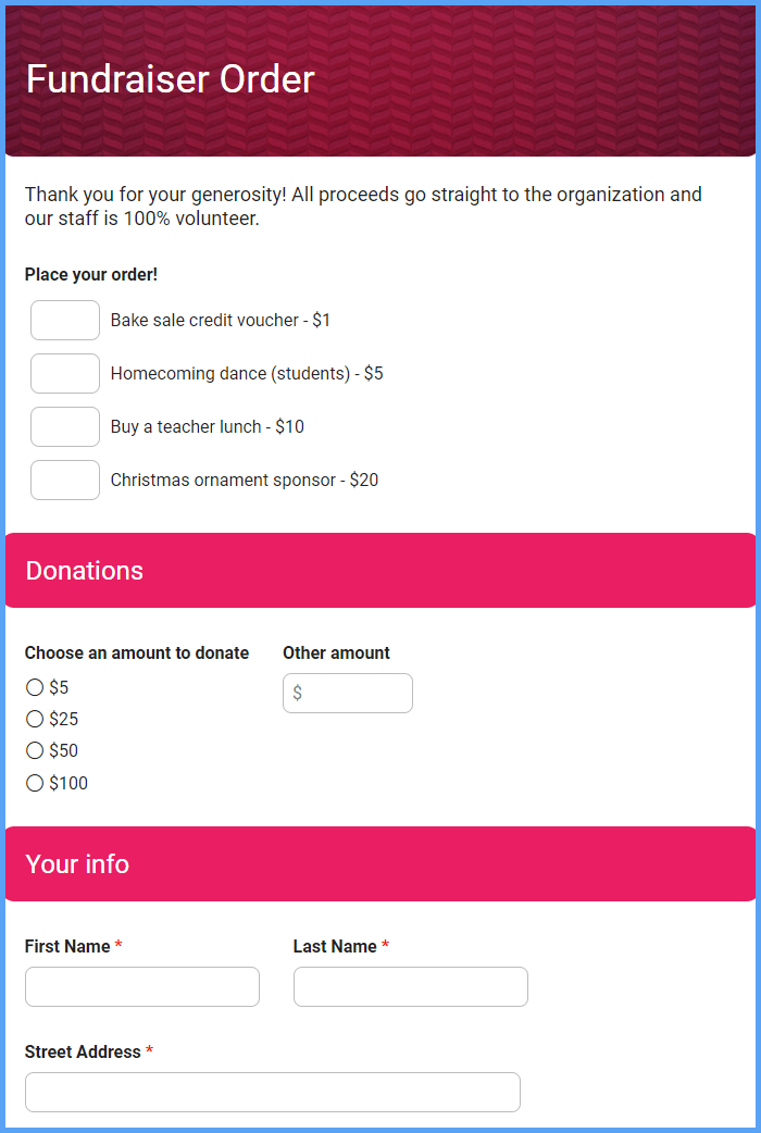 Fundraiser Order Form