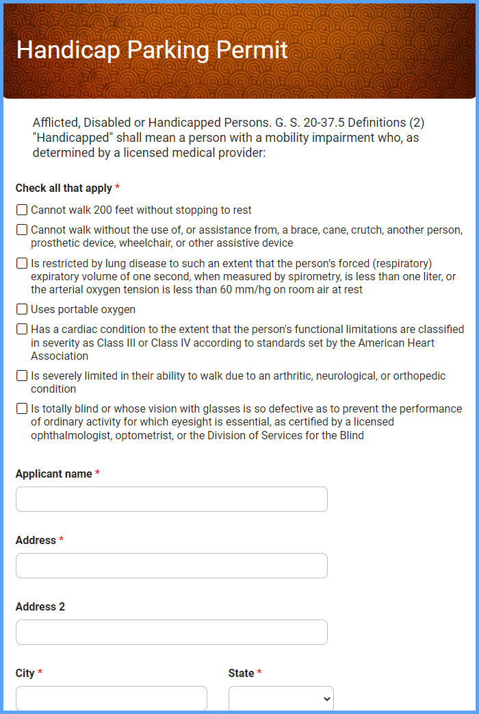 Handicap Parking Permit Form