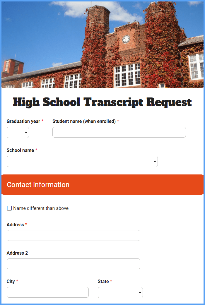High School Transcript Form