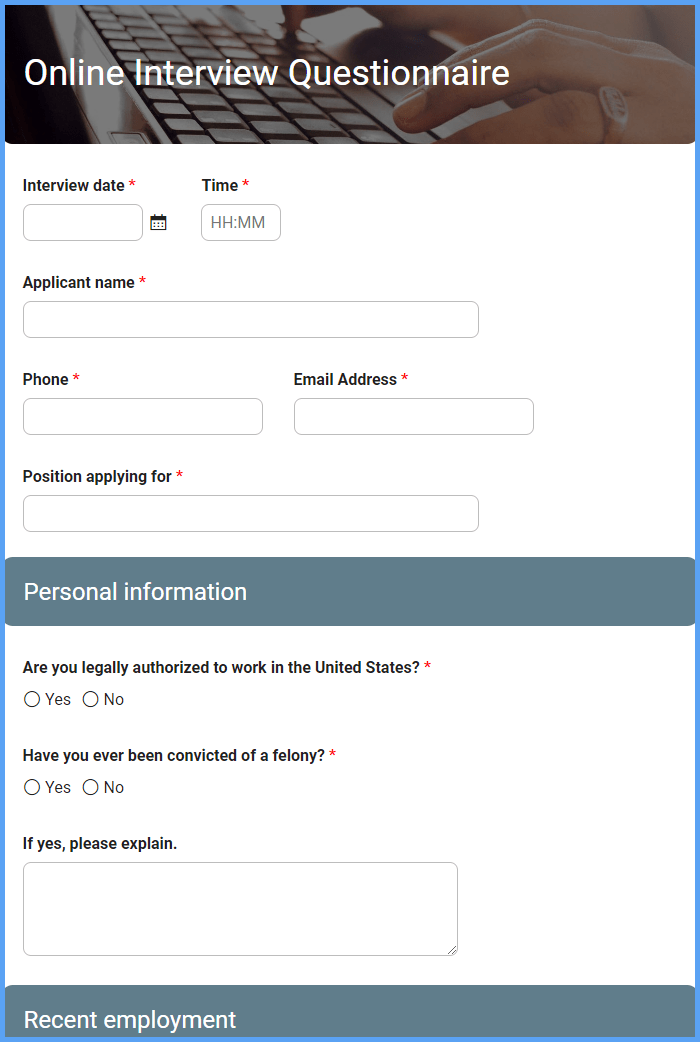 Interview Questionnaire Form