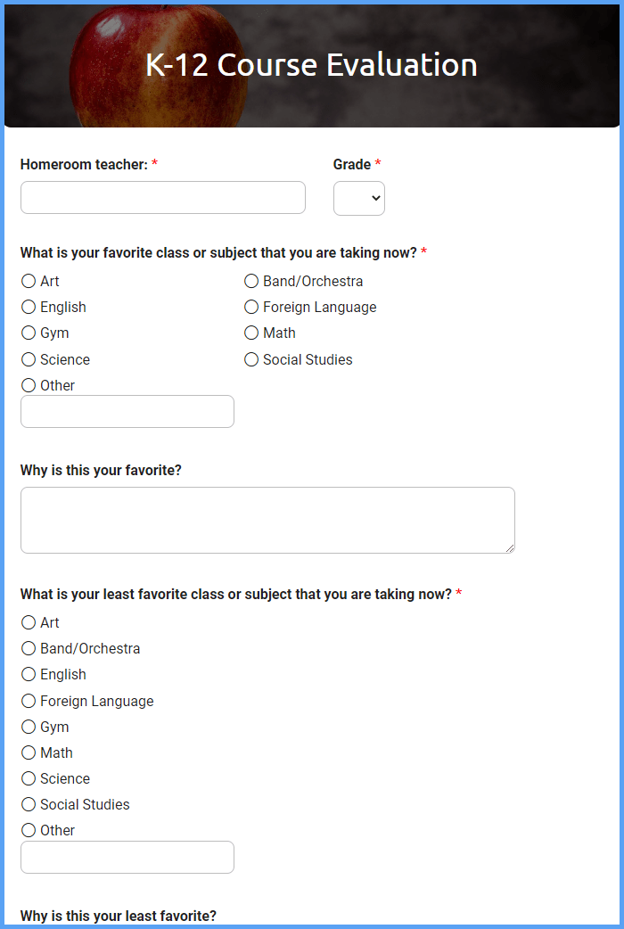 K12 Course Evaluation Form