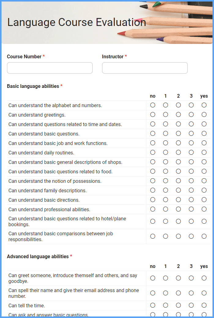 Language Course Evaluation Form